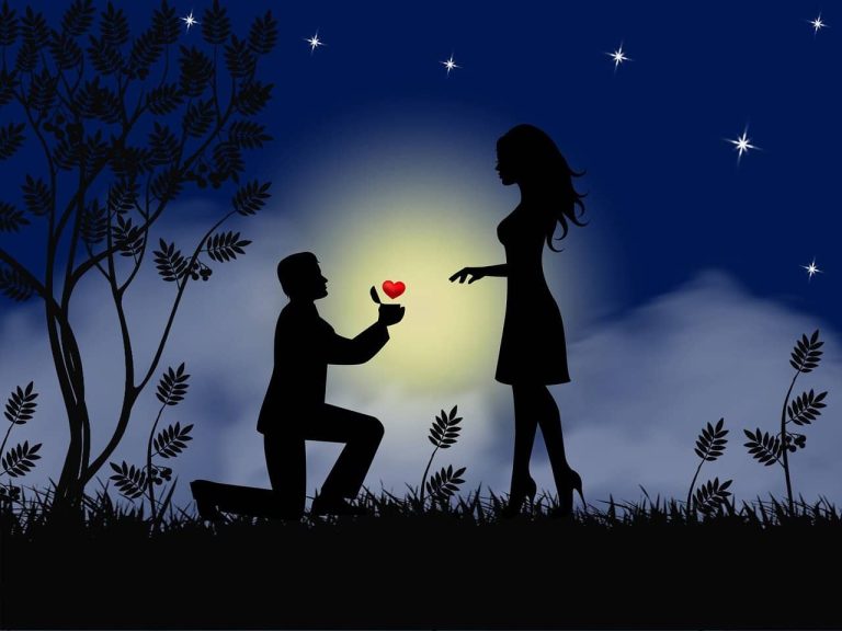 Ilustración de una pedida de mano a la luz de la luna